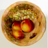 A Royal Worcester bowl still life painted internally and externally with apples, grapes,