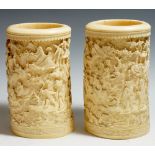 A good pair of 19th Century tusk vases, possibly Canton,