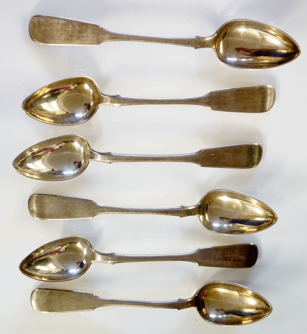 A set of six 19th Century Russian Fiddle pattern teaspoons,