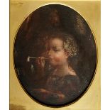 English School, late 18th / early 19th Century - a young girl blowing bubble through clay pipe,