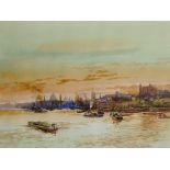 Michael Crawley - The Pool From Tower Bridge, watercolour heightened with bodycolour,
