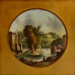 A Bloor Derby circular plaque - View of Darley, near Derby, finely painted with church,