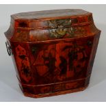 A Chinese cedar chest of canted rectangular form the hinged lid decorated with kylin and ribbons