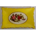 A Derby Stevenson & Hancock shaped rectangular pin tray finely painted with a floral spray in a