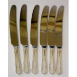 A set of six Dubarry pattern silver handled tea knives, marked Sheffield 1993 United Cutlers,