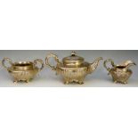 A William IV three-piece tea service, comprising teapot, sugar bowl and milk jug,