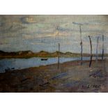 Leech - an estuary scene, oil on canvas laid on artist board, signed lower right, 20.5cm x 28.