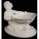 A Worcester sweetmeat dish modelled as a mermaid holding a shell, oval base, 13cm wide overall,