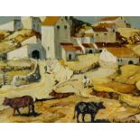 Richard O'Rourke ? - a Spanish landscape with cattle, oil on canvas, signed lower right, 25.