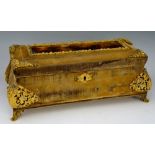 A French ormolu mounted plush velvet jewellery casket the hinged lid with a reverse painted scene