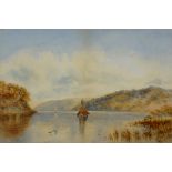 English School, late 19th Century - sailing boat on lake, an autumn landscape, watercolour, 27.