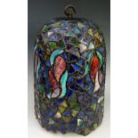 A large leaded glass light shade of domed form with a multitude of glass fragments,