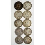 Coins, Great Britain, Silver Crowns, Victoria, Jubilee Head 1887, 89, 90, Veiled Head 94, 95, 96,