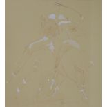 Mark Huskinson - Polo Players, crayon heightened with white watercolour on buff paper,