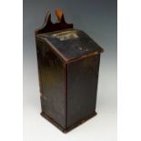 A mahogany candle box with hinged sloping lid, pierced back, 31cm high,