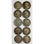 Coins, Great Britain, Silver Halfcrowns, Anne 1709; George III 1817 (3), 19, 20; George IV 1820,