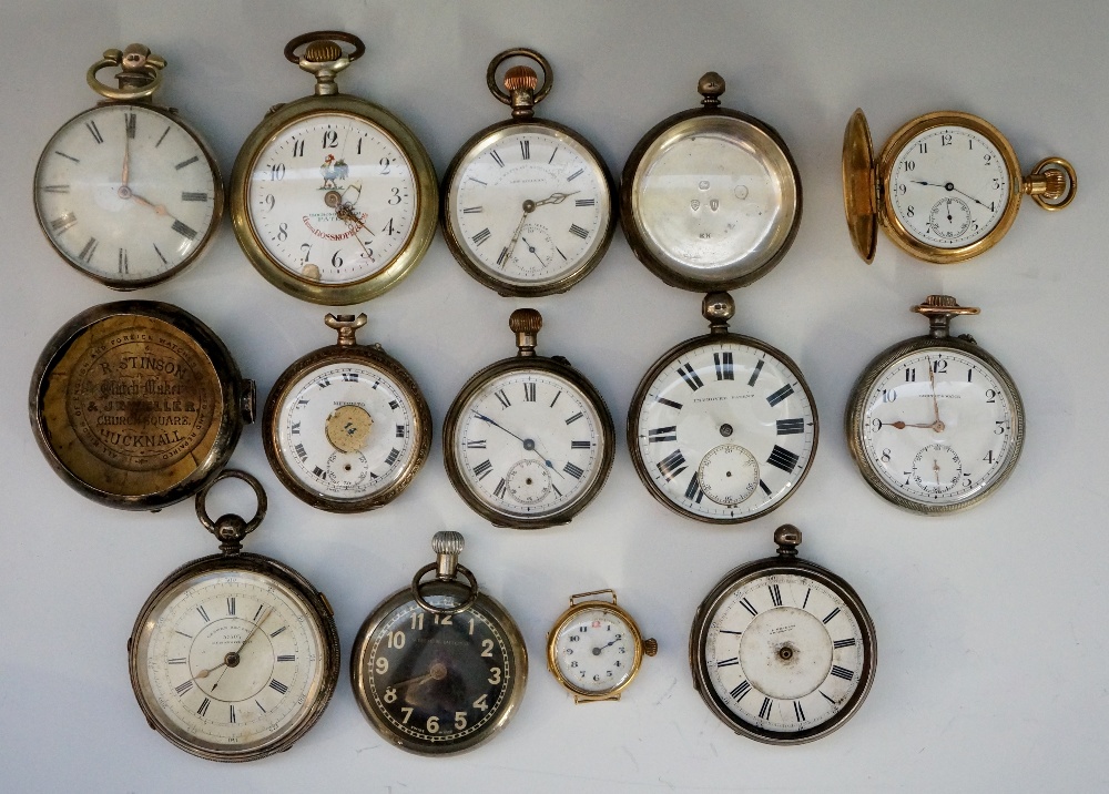 A collection of pocket watches, nine hall marked silver cases including one pair cased,