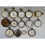 A collection of pocket watches, nine hall marked silver cases including one pair cased,