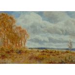 Forster Robson - A Stormy Sky with figure gathering wood,an autumn scene, watercolour,