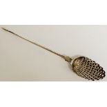 An unusual George III Mote spoon with pierced stylised feather bowl,