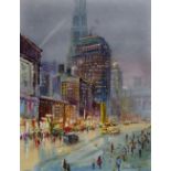 Michael Crawley - Broadway, New York, watercolour, signed lower right, 36cm x 27.