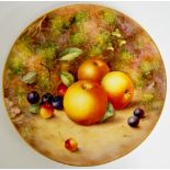 A Royal Worcester circular plate still life painted with apples,