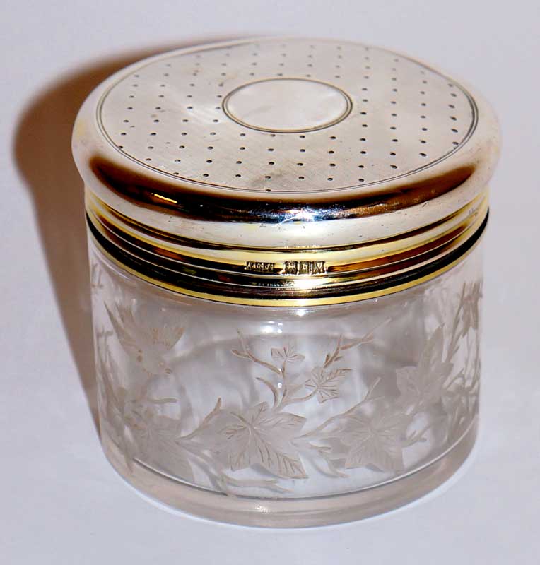 Asprey & Co - a silver dressing table jar of cylindrical design the glass body wheel engraved with - Image 2 of 4