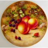 A Royal Worcester circular plate still life painted with peaches,