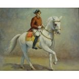 English School, late 19th Century - officer on horseback, oil on board, 20cm x 25cm,