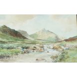 John Cochran - River In The Mountains, a stormy sky, watercolour, signed in black lower right,
