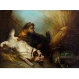 George Armfield - chained terriers chasing a rat, oil on canvas, signed lower left, 30cm x 40cm,