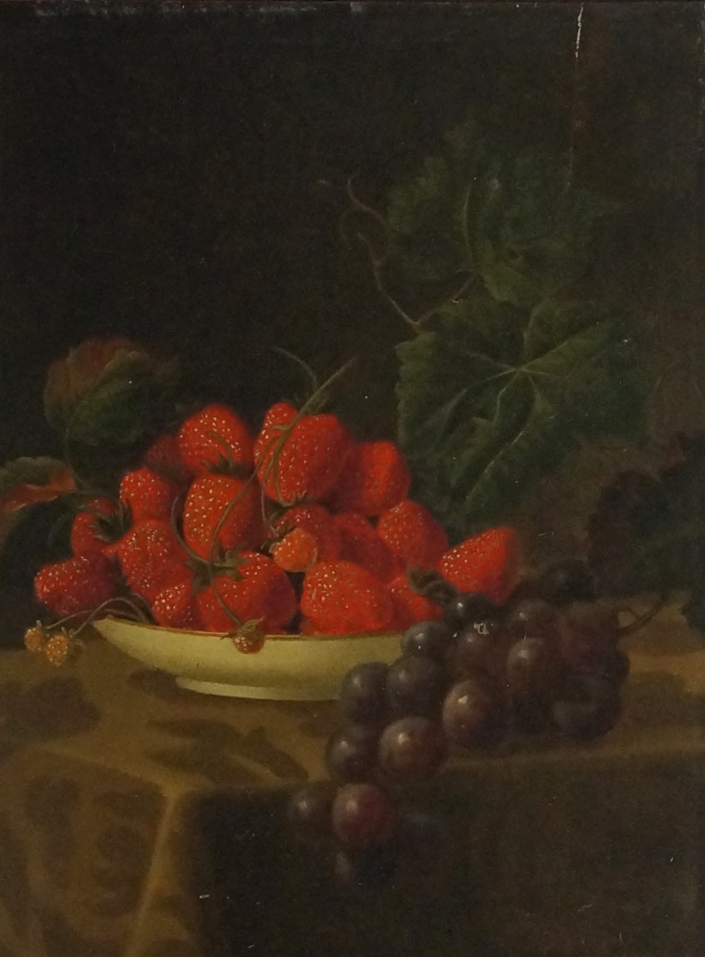 John Eyers (active 1849-1868)- still life of strawberries and grapes on a table, oil on panel,