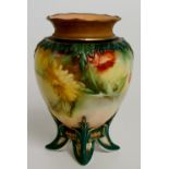 A Hadley Worcester vase of urnular form with everted neck the body with lappet decorated neck and