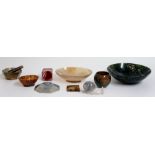 A quantity of hardstone items including agate colour man's pestle and mortar of octagonal form with