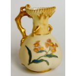 A Royal Worcester sack shaped jug with shell shaped spout and gilt "coral" handle,