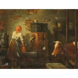 W De Kok - In The Dairy, oil on canvas, 23cm x 29cm,