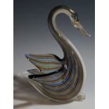 A 20th Century Murano glass figure of a swan, moulded with blue,