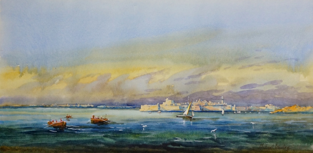 Michael Crawley - Fort St Elmo, Valetta, Malta, watercolour heightened with white,