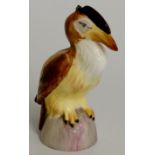 A Royal Crown Derby salt realistically modelled as a bird with brown feathers and white and yellow