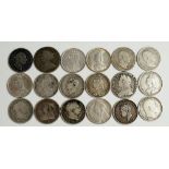 Coins, Great Britain, Silver Shillings, Anne 1711; George II 1741; George III 1817,