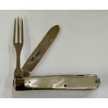 Samson Mordan & Co - a folding silver and mother of pearl knife and fork,