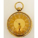A fine English 18ct gold pocket watch with foliate cast case the back engine turned,
