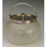 Webb - a cameo cut biscuit barrel, with frosted glass body, cut with flowering foliage,