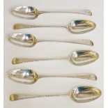 A set of six George III Old English Pattern Dessert spoons, bright cut engraved, each with a