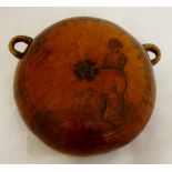 A gourd flask of circular form engraved with Napoleon to one side, the reverse with flower head,