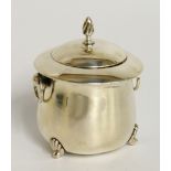 A two handled cauldron shaped caddy the domed cover with flambeau finial,