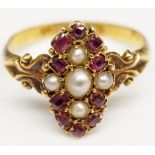 A Victorian pink stone and seed pearl ring,