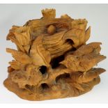 A bird's nest spill vase holder the nest with three eggs and three flower head nozzles, 17cm wide,