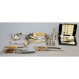 A small quantity of plated ware including oval entreé dish and cover, pedestal dish and caster,