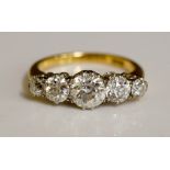 A lades 18ct gold five stone diamond ring,